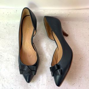 Brooks Brothers Navy Blue Leather d'Orsay Bow Detail Pointed Heel Pumps - Sz 7